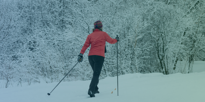 Woman skiing through winter landscape